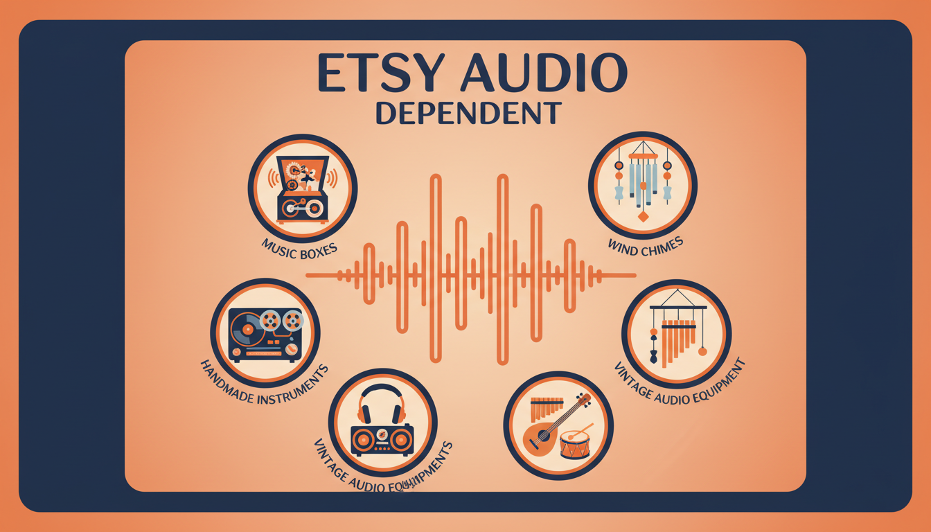 Etsy audio-dependent categories: music boxes, wind chimes, instruments, vintage audio equipment