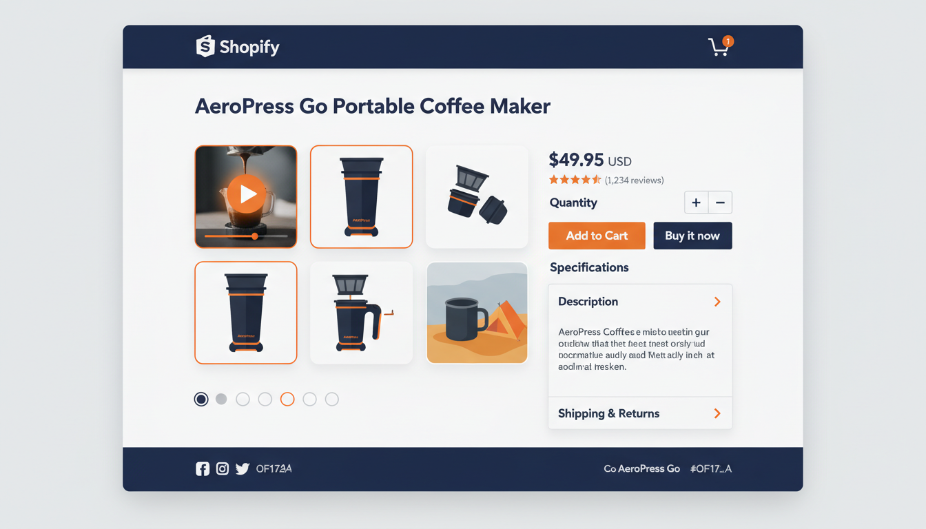 Shopify-Produktseite mit einem Videoplayer in der Mediengalerie