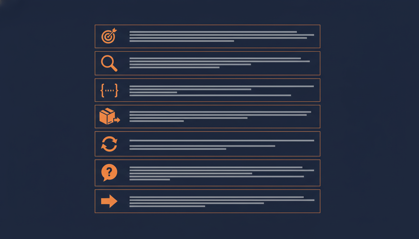 Vertical stack of seven distinct rectangular blocks representing the parts of a listing description