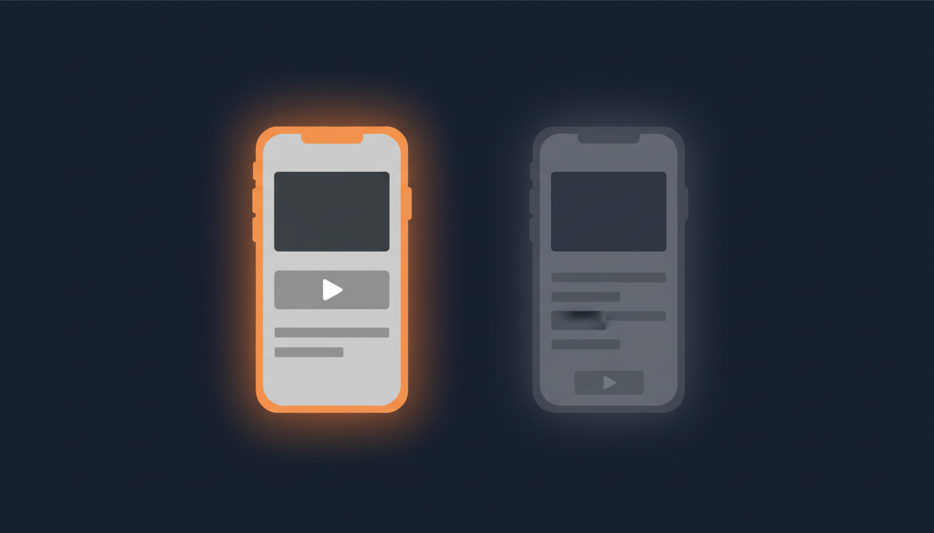 Two phone screens compared side by side, one with video high up and one with video buried at the bottom