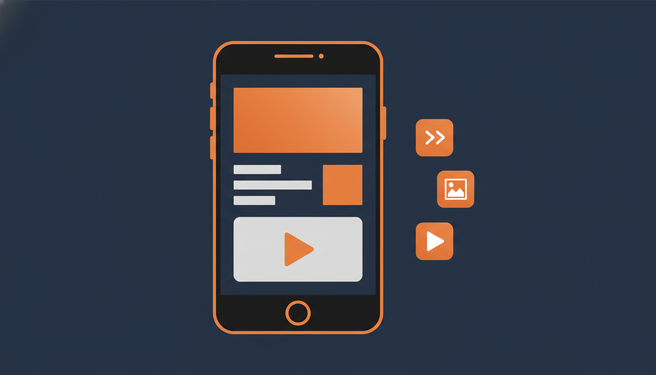 Smartphone showing a structured product listing layout with template tiles